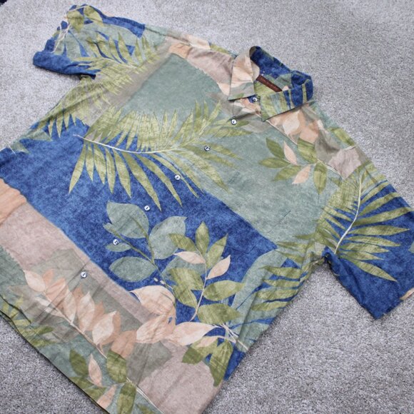 Tori Richard Shirt Mens 2XL XXL Blue/Green 100% Cotton Lawn Short Sleeve Button - Picture 3 of 12